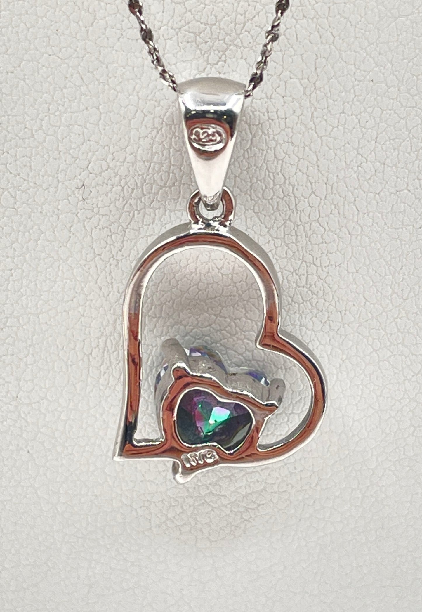 925 Sterling Silver Mystic Topaz Heart Pendant Necklace 3.6g