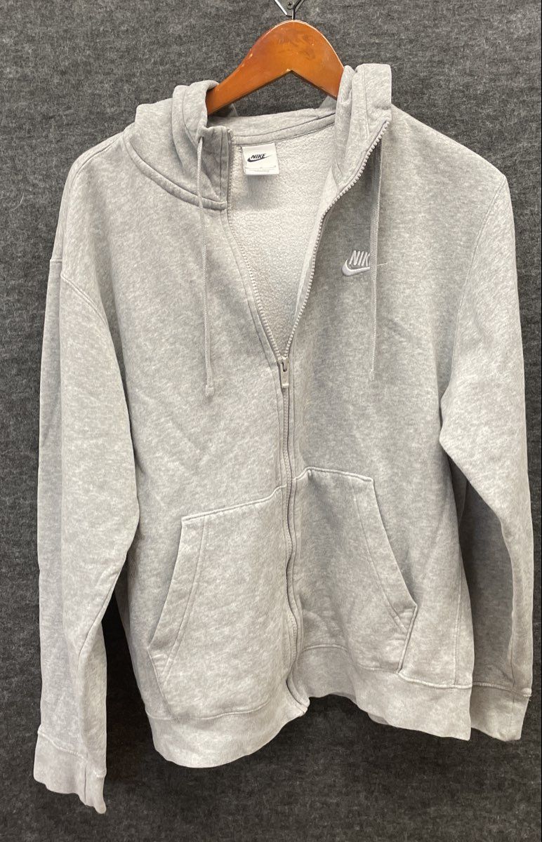 Nike Men's Grey Embroidered Logo Full Zip Hoodie Sweatshirt Size M