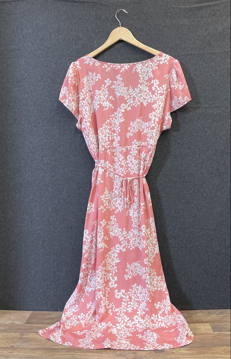 Lauren Conrad Women's Pink Floral Midi Dress Tie Details Flutter Sleeve Sz XL