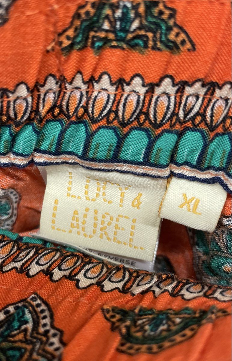 Lucy & Laurel Women's Orange Bohemian Medallion Print Drawstring Pants Size XL