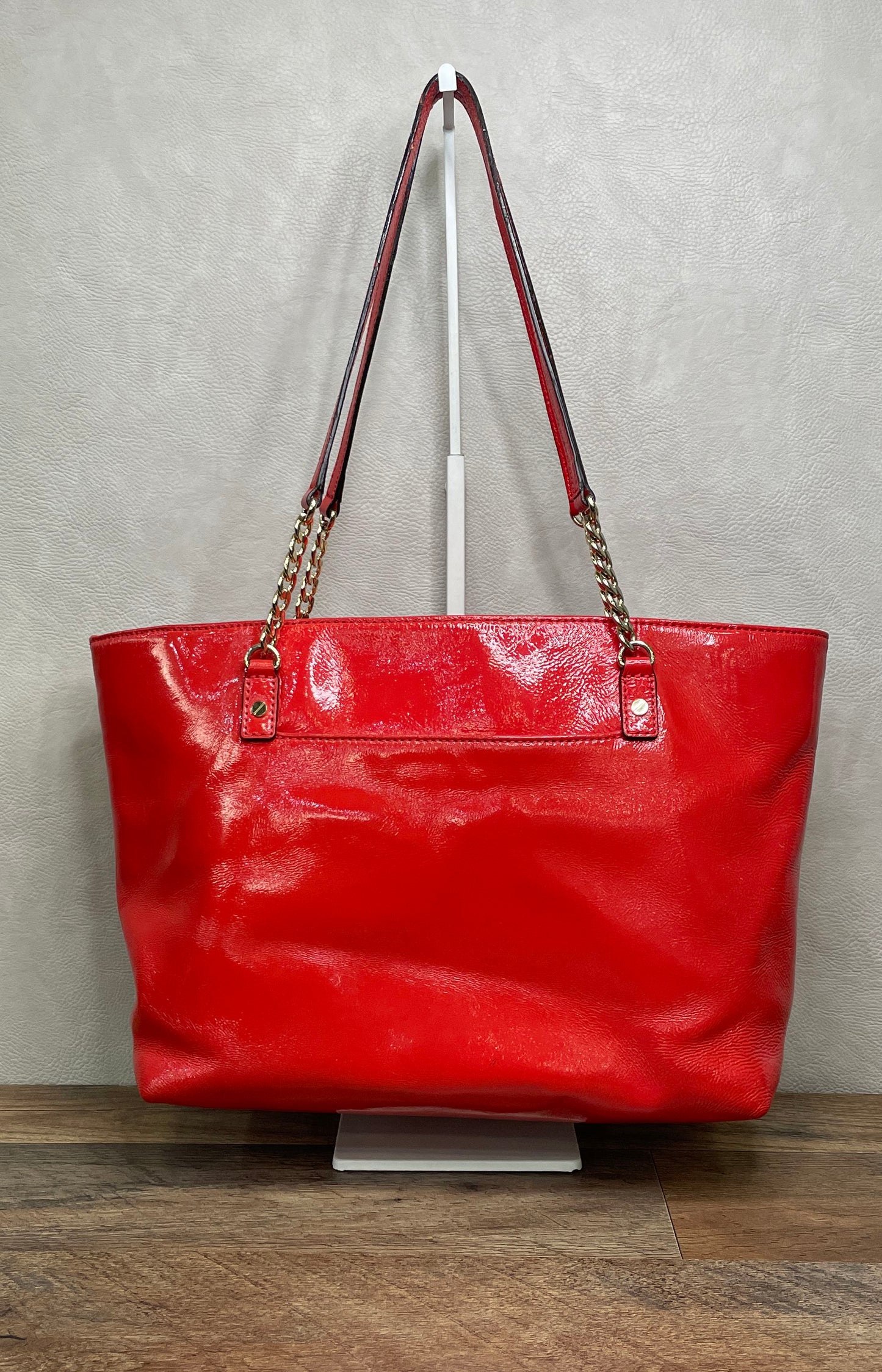 Michael Kors Red Patent Leather Jet Set Chain Tote Bag Gold Hardware