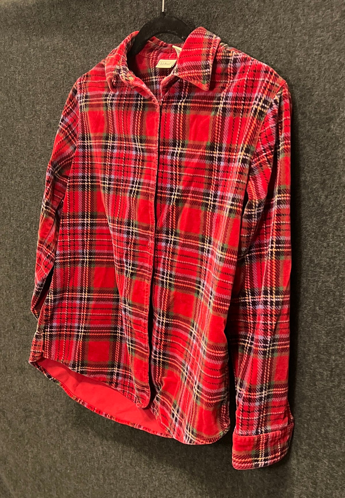 L.L. Bean Womens Red Plaid Cotton Corduroy Button Down Shirt Sz XS