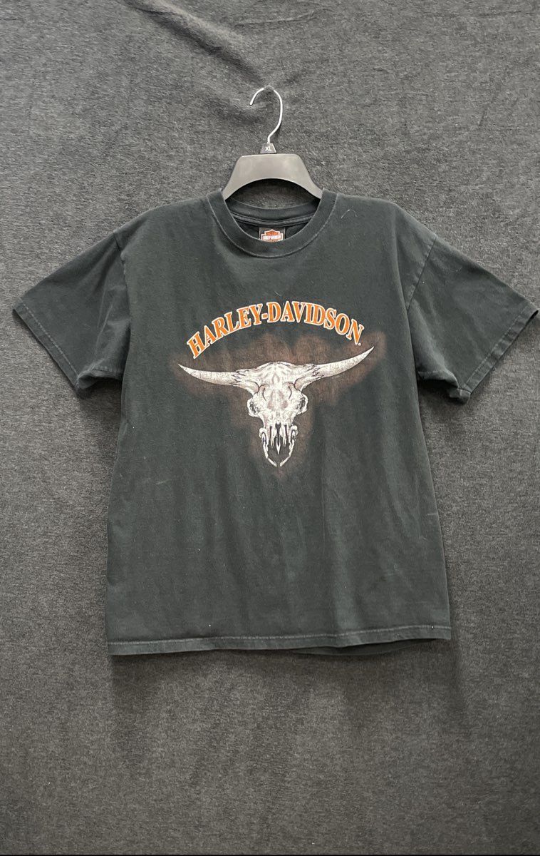 Harley-Davidson Cow Skull Graphic T-Shirt Double Stitch Black Sz L