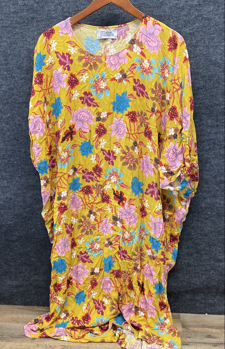 Malak Scarfology Women's Yellow Floral Kaftan Tunic Dress Sz 3