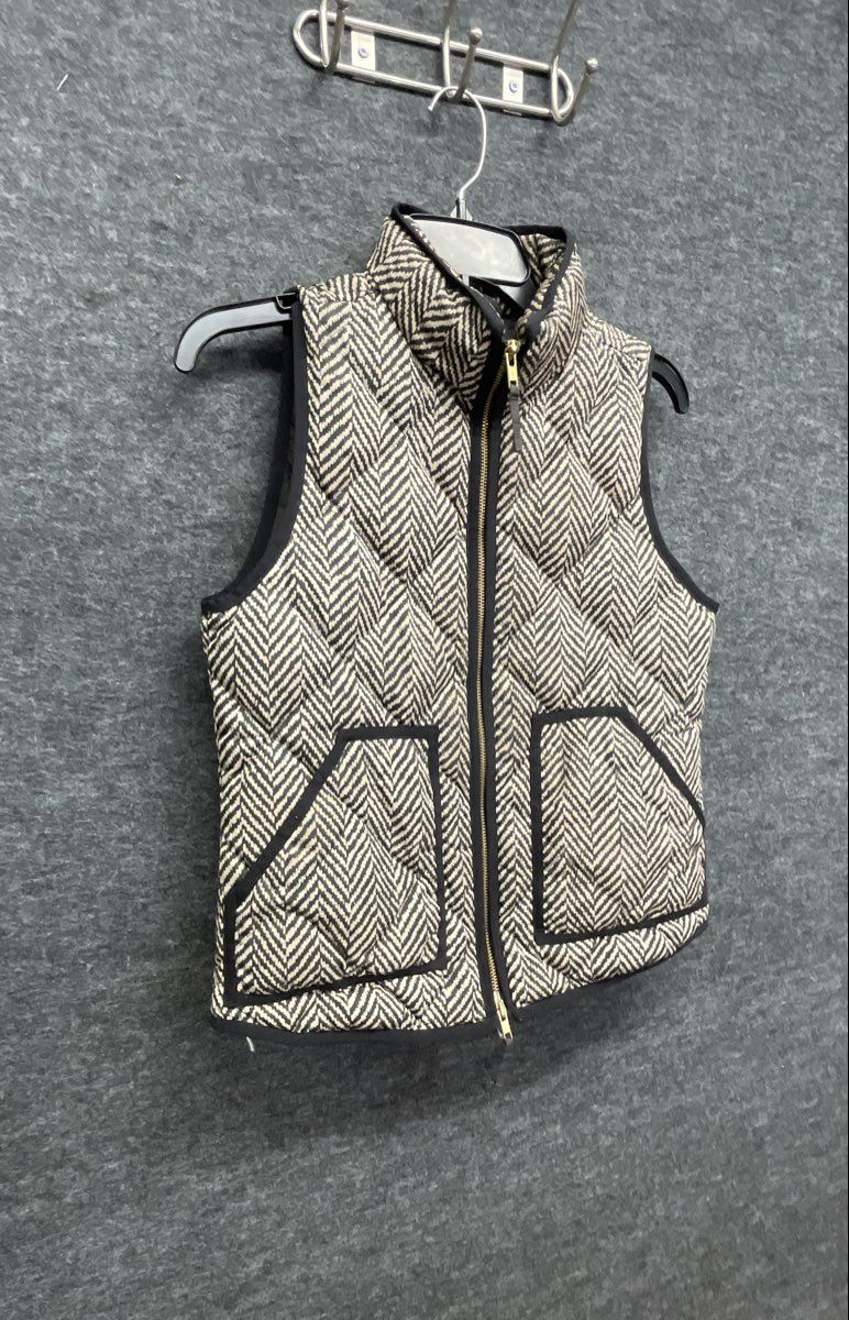 J.Crew Women's Black Tan Herringbone Quilted Puffer Vest Sz XS