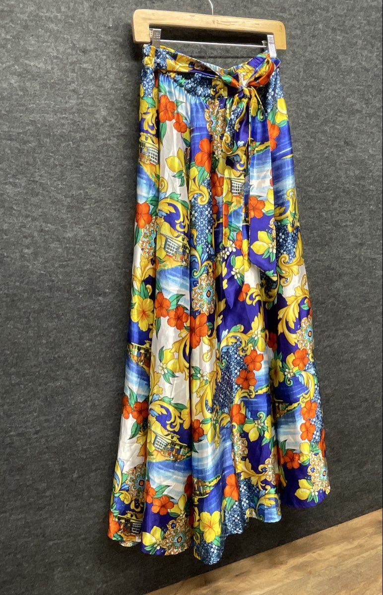 Her Destiny Women's Multicolor Floral Baroque Coastal Print Maxi Skirt Sz M