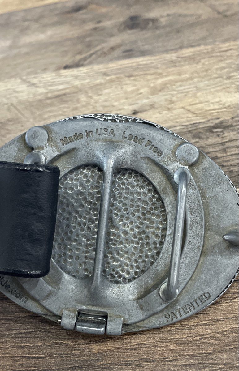 The Beer Buckle Men's Black Leather Belt Folding Drink Holder Buckle USA Made