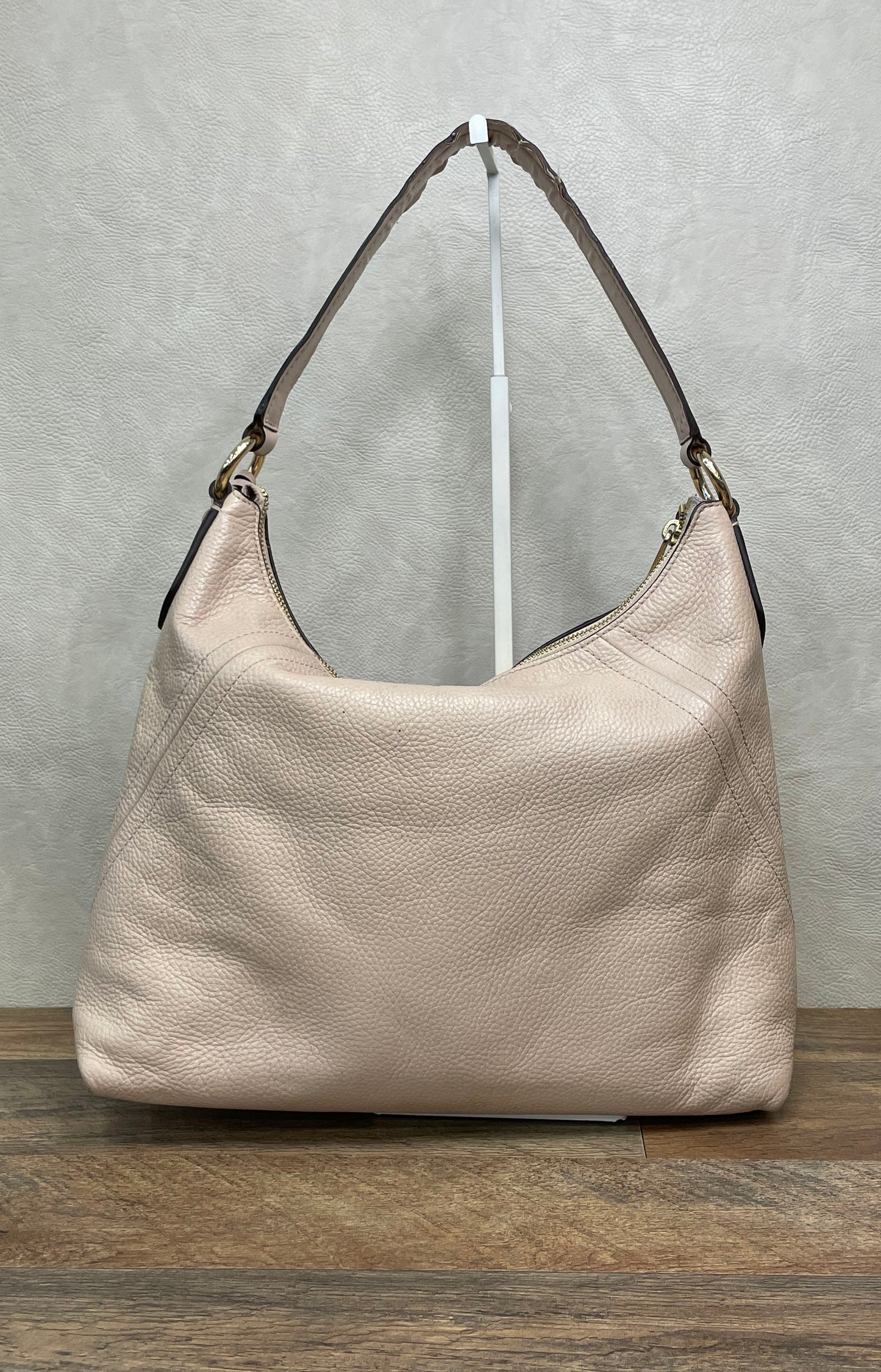 Michael Kors Nude Pebbled Leather Hobo Shoulder Bag Gold Hardware