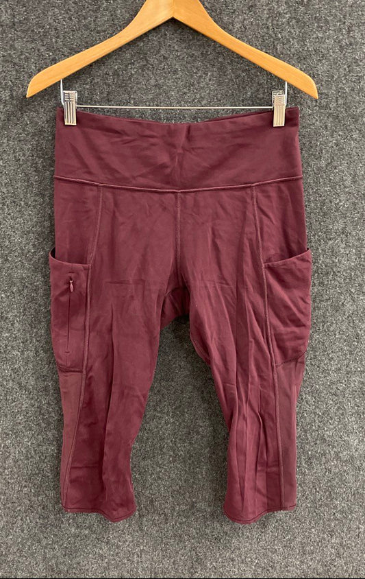 Athleta Women's Burgundy High Rise Stash Pocket Cropped Tights Leggings Sz M