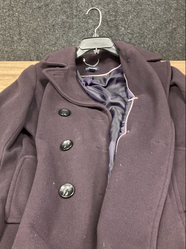 Lands' End Women's Purple Wool Cashmere Blend Double Breasted Peacoat Sz 16P