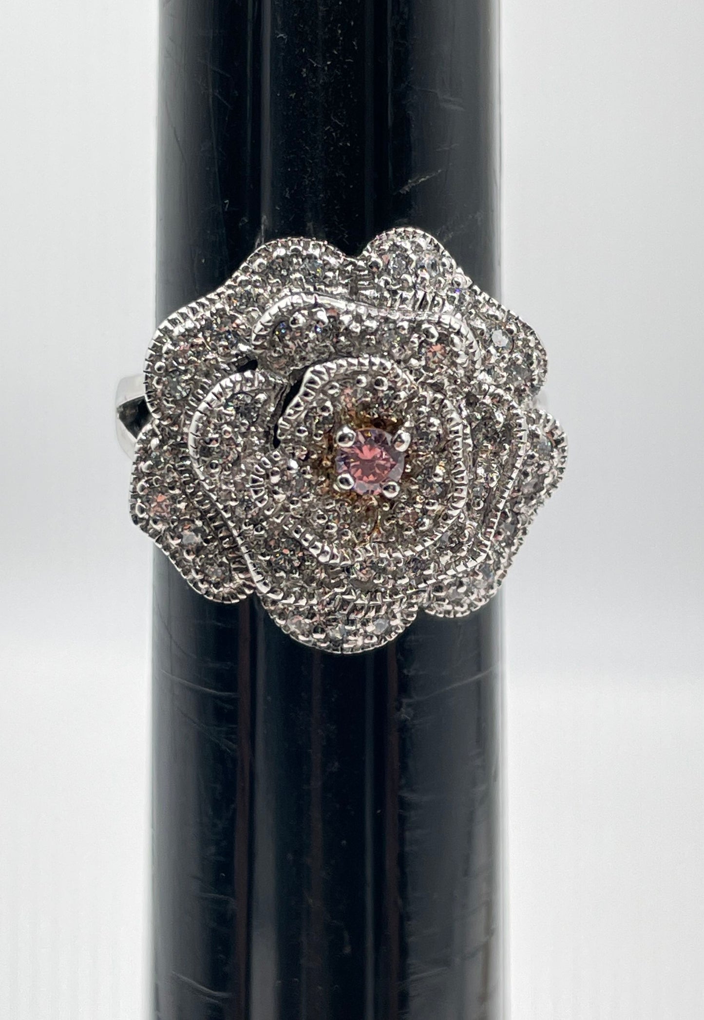 Lucas Lameth 925 Sterling Silver Clear & Pink CZ Flower Ring 7.3g