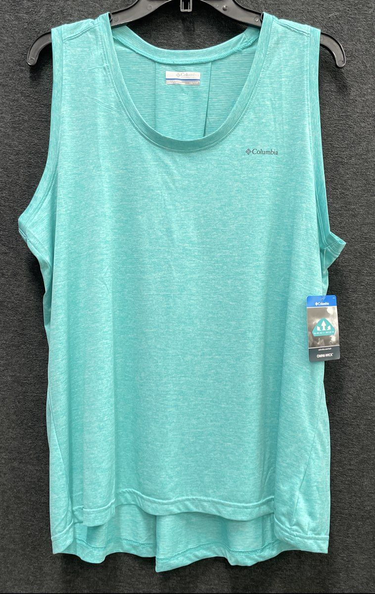 Columbia Women's Aqua Heather Omni-Wick Pleated Back Tank Top Sz 1X NWT