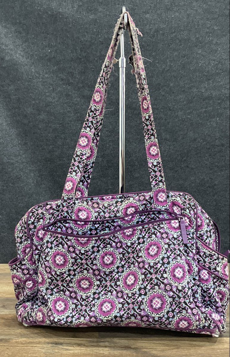 Vera Bradley Plum Crazy Purple Quilted Medallion Large Duffel Bag Travel Tote