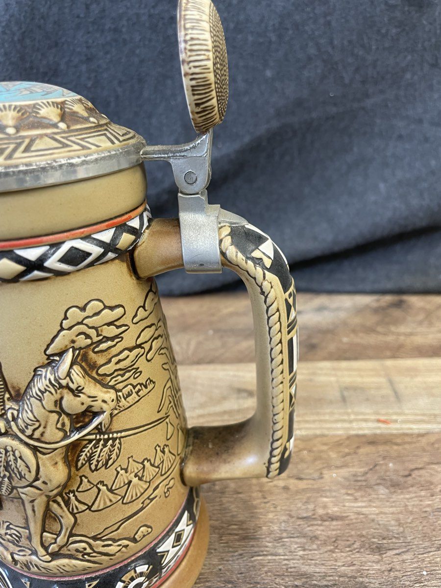 1988 Avon Indians of the American Frontier Stein Ceramarte Brazil Vintage Lidded