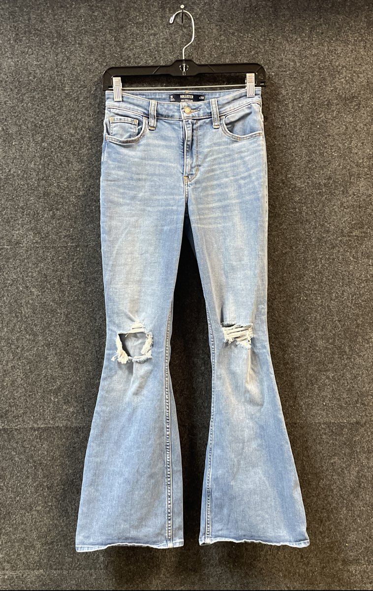 Hollister Women's Light Wash Distressed High-Rise Flare Stretch Jeans Sz 2R