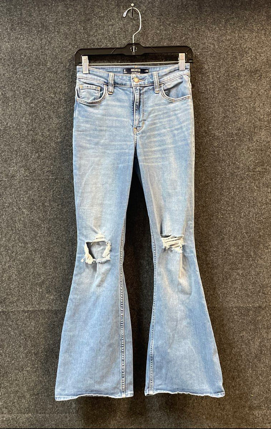 Hollister Women's Light Wash Distressed High-Rise Flare Stretch Jeans Sz 2R