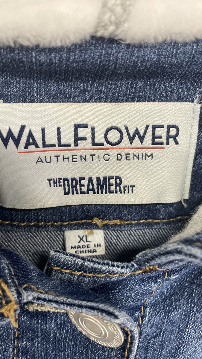 WallFlower Women's Blue Denim Gray Hooded Jacket The Dreamer Fit Size XL