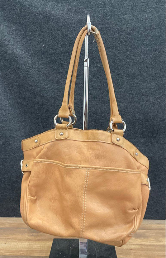 Sophia Caperelli Tan Pebbled Leather Hobo Shoulder Bag Leopard Print Lining