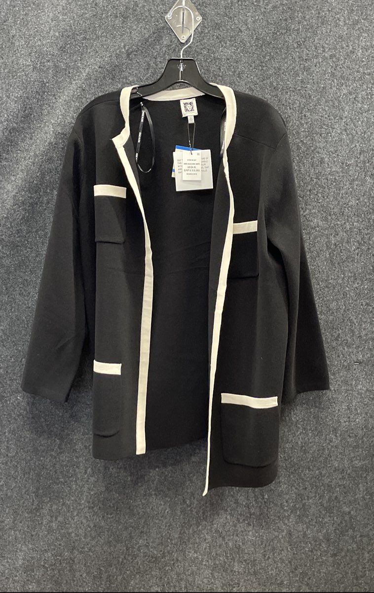 Anne Klein Women's Black White Contrast Trim Open Front Cardigan Sweater XL NWT