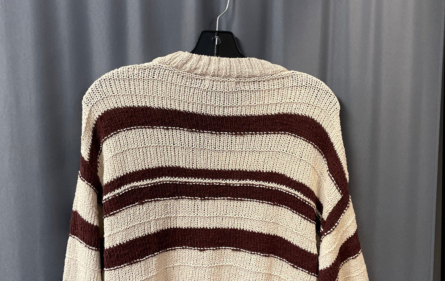 Zara Men's Brown White Striped Chunky Cotton Blend Crewneck Sweater Sz L