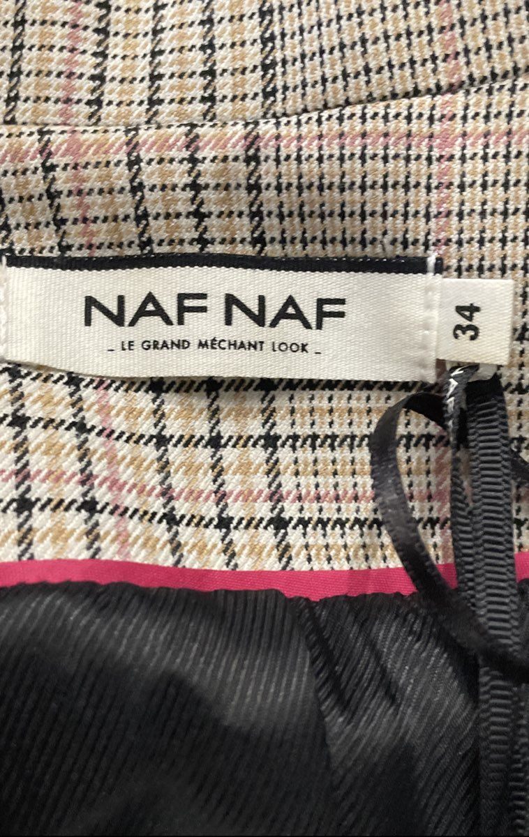 Naf Naf Women's Erosa Camel Plaid Blazer Suit Jacket NWT Sz 34