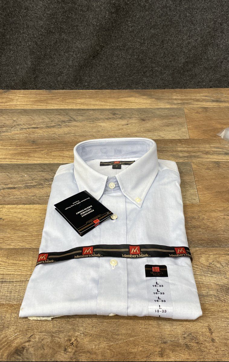 Member's Mark Men's Blue Pinpoint Oxford Dress Shirt NWT Size L 16-33