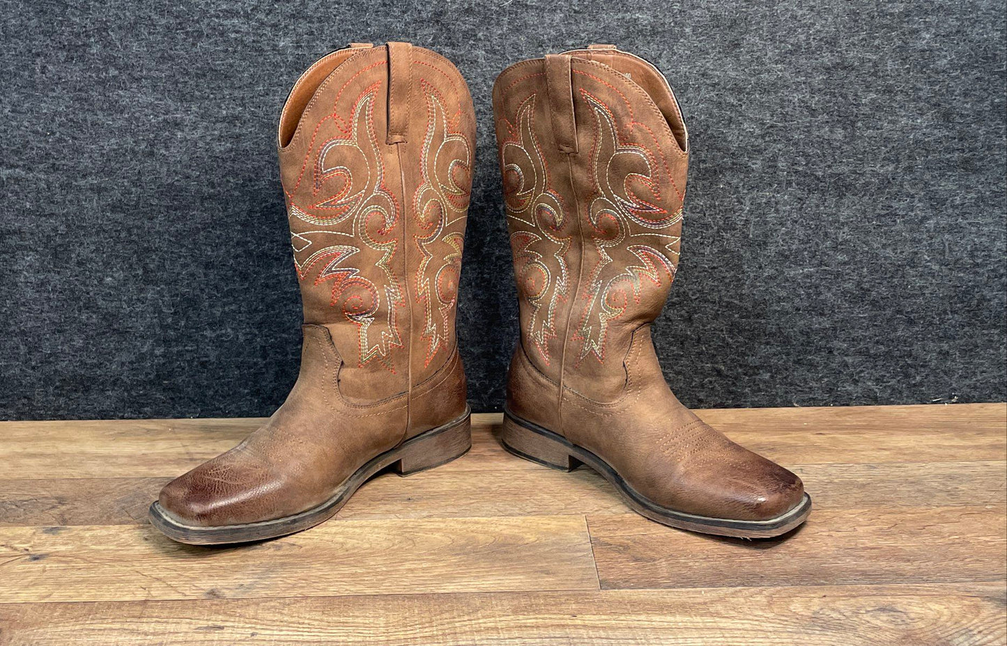 Brown Embroidered Square Toe Western Cowboy Cowgirl Boots EU 39 Women's Size 8