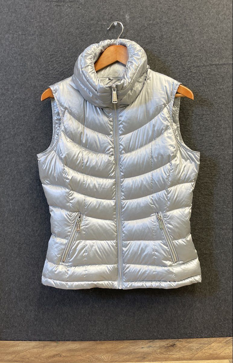 Calvin Klein Women's Metallic Silver Insulated Down Puffer Vest Full Zip Quilted
