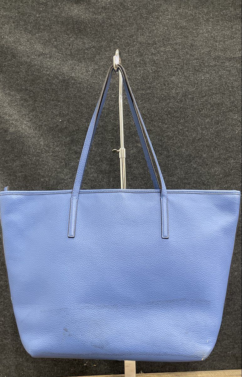 Calvin Klein Blue Pebbled Leather Tote Shoulder Bag Silver Hardware