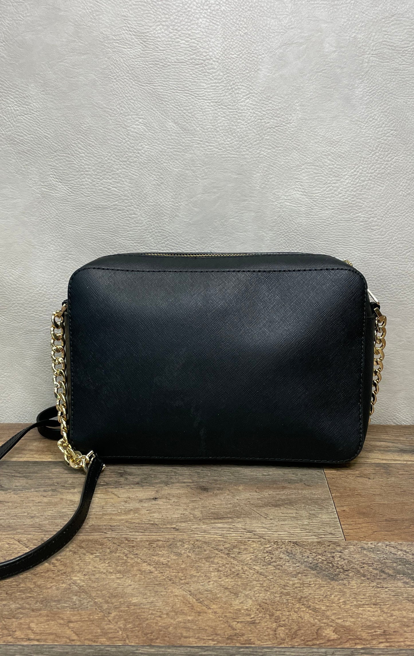 Michael Kors Black Saffiano Leather Jet Set East West Crossbody Bag Gold