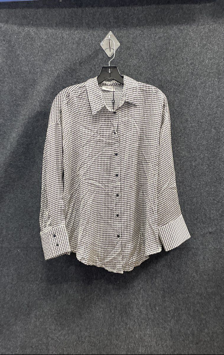 Dixie Women's Black White Houndstooth Viscose Button Down Blouse Sz S NWT