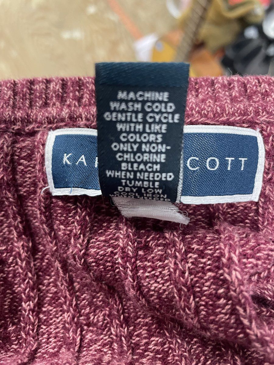 Karen Scott Women's V-Neck Sweater Heathered Burgundy Cable Knit Texture Sz XL