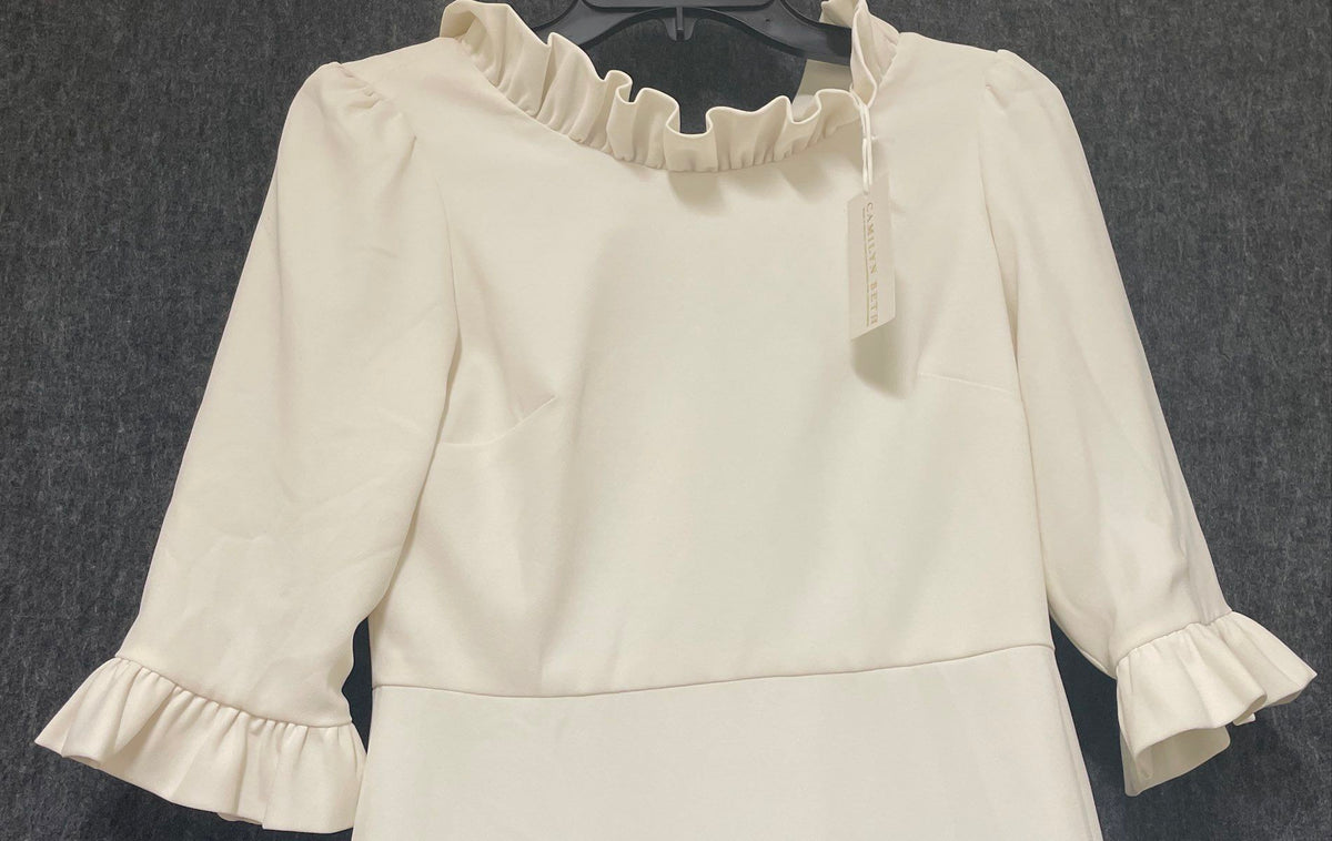 Camilyn Beth Women's Ivory Ruffle Neck Fit & Flare Mini Dress Sz 00 NWT