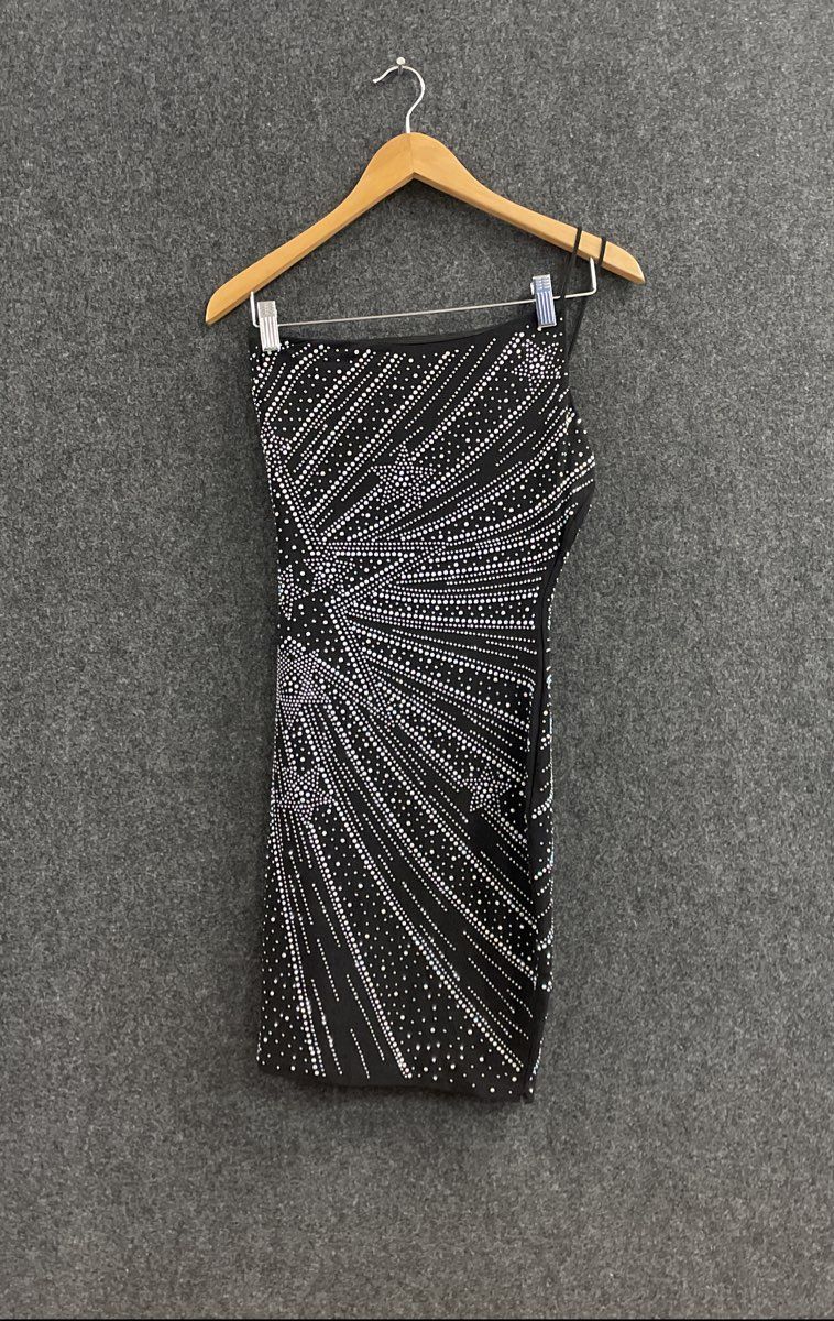 Windsor Women's Black One Shoulder Rhinestone Shooting Star Bodycon Dress Sz L