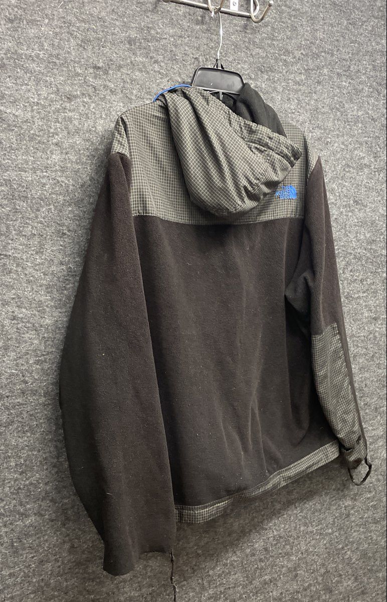 The North Face Men's Black Gray Grid Full Zip Hooded Fleece Jacket Size L