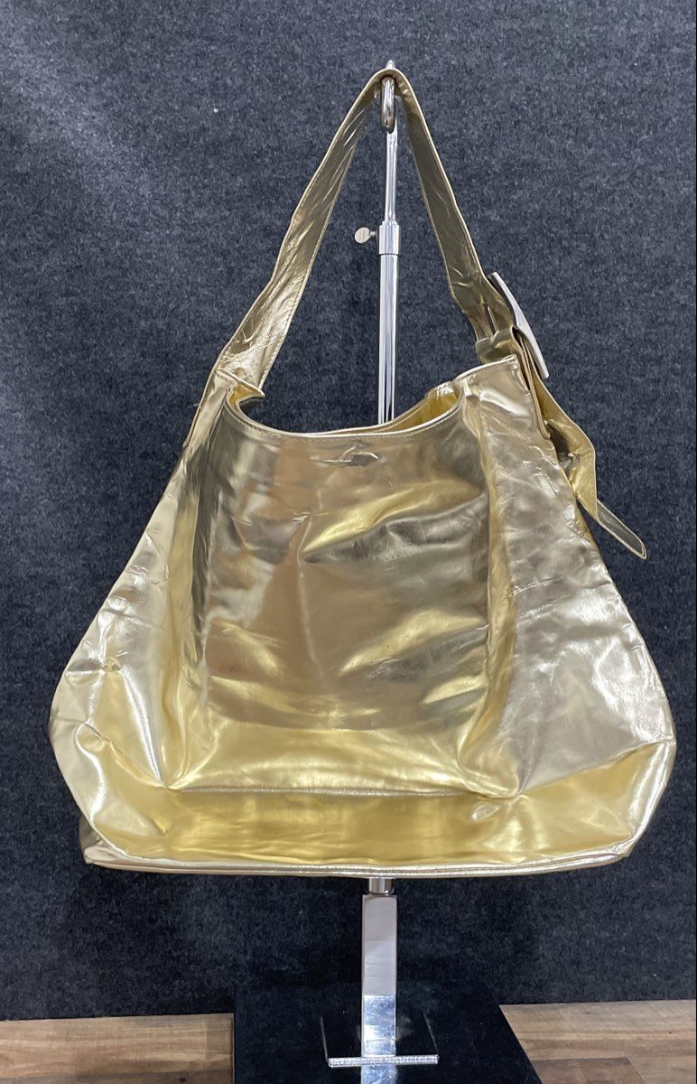 Gold Metallic Latex Oversized Hobo Shoulder Bag Large Buckle Fashion Tote