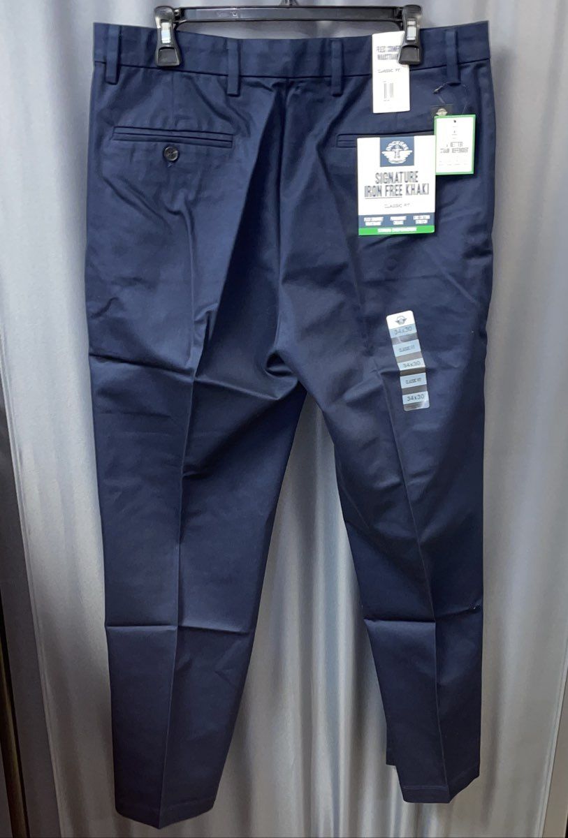 Dockers Navy Blue Signature Iron Free Khaki Classic Fit Pants Mens NWT 34x30