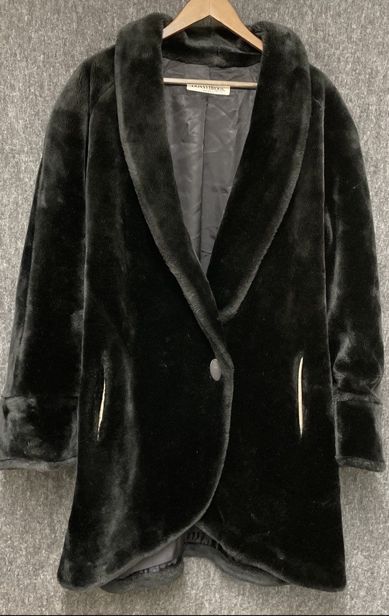 Vintage 80s Donnybrook Women's Black Faux Fur Shawl Collar Coat USA Size M