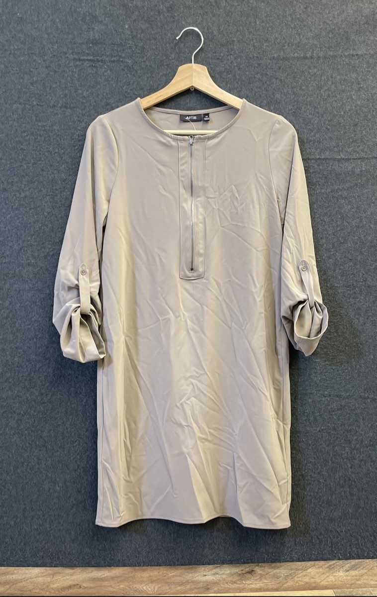 Apt. 9 Women's Beige Quarter Zip Roll Tab Sleeve Shift Tunic Dress NWT Size XS