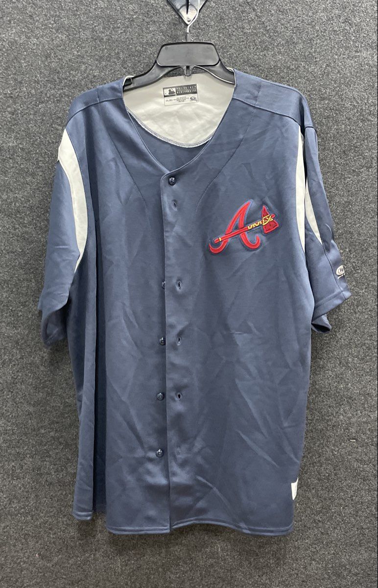 MLB True Fan Men's Atlanta Braves Baseball Jersey Navy Blue Embroidered Sz 2XL