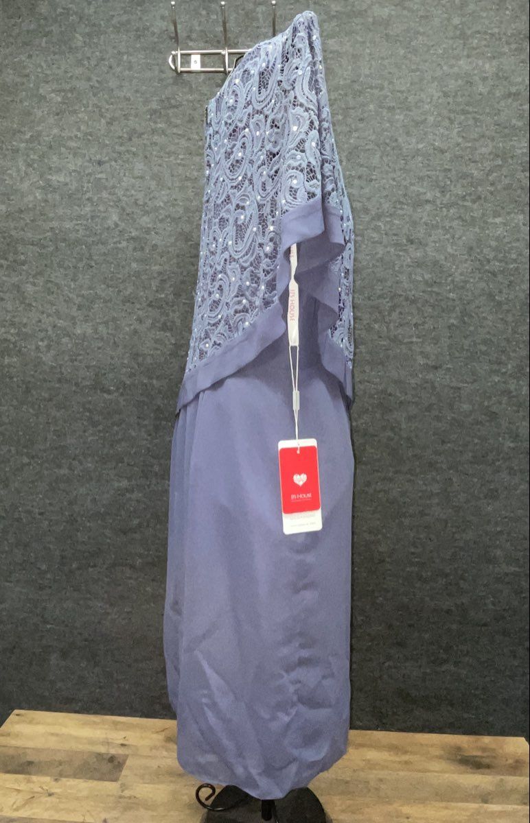 JJ's House Women's Stormy Blue Lace Sequin Overlay Sheath Dress NWT Sz 16