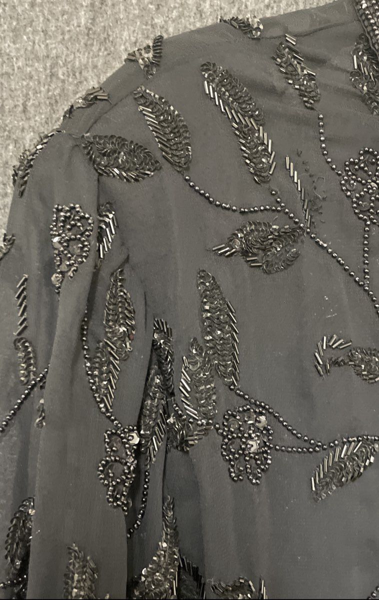 Vintage 90s Brilliante by J.A. Beaded Floral Sheer Blouse Top Sz XL