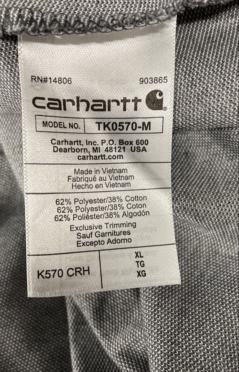 Carhartt Men's Contractor's Work Pocket Polo Charcoal Heather Gray Sz XL