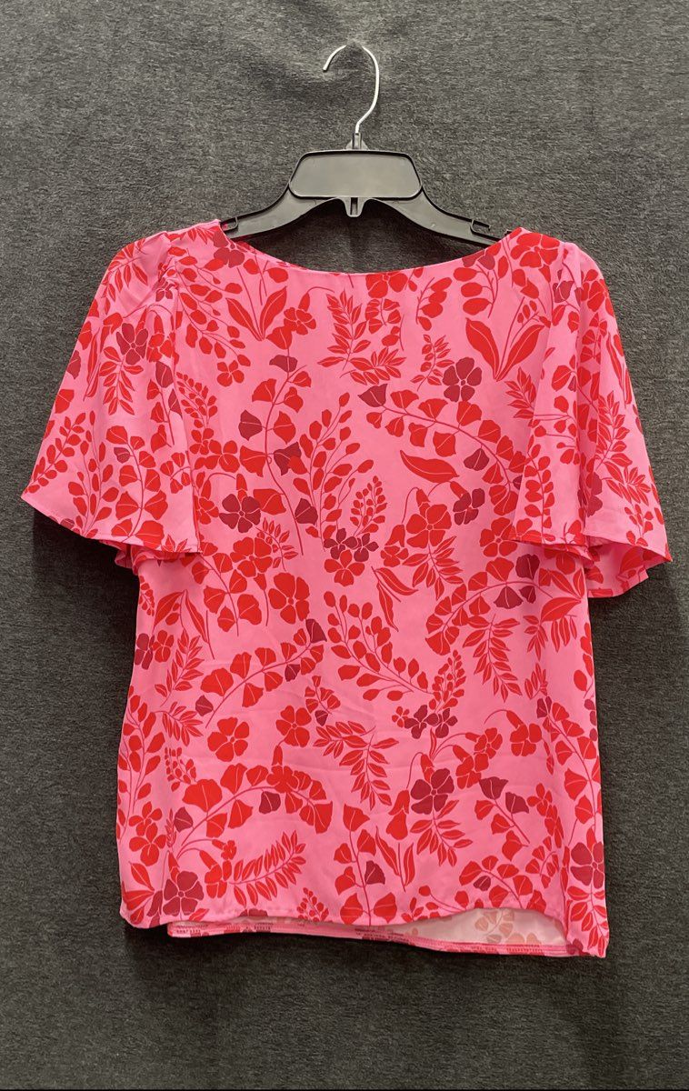 Ann Taylor Womens Pink Red Floral Flutter Sleeve Boat Neck Top NWT Sz SP