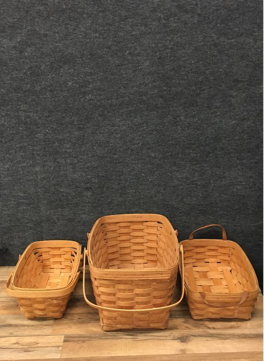 Lot of 3 Assorted Longaberger Wooden Baskets