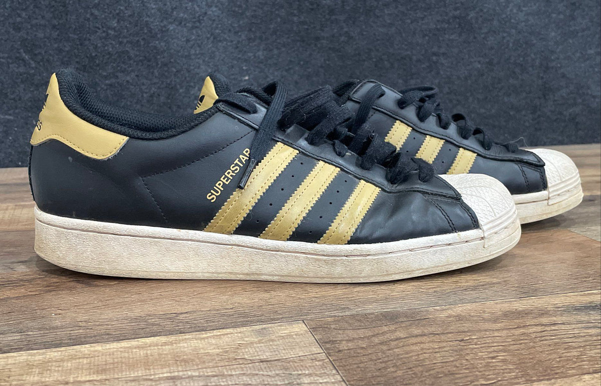 Adidas Superstar Black Gold White Men's Leather Sneakers Size 11.5