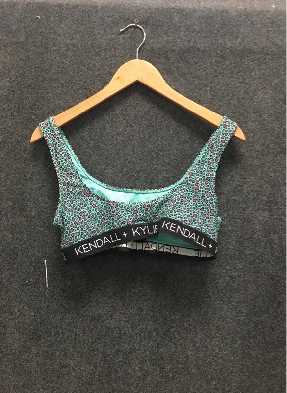 Kendall & Kylie Women's Bikini Top Teal Pink Peekaboo Leopard Print Sz L NWT