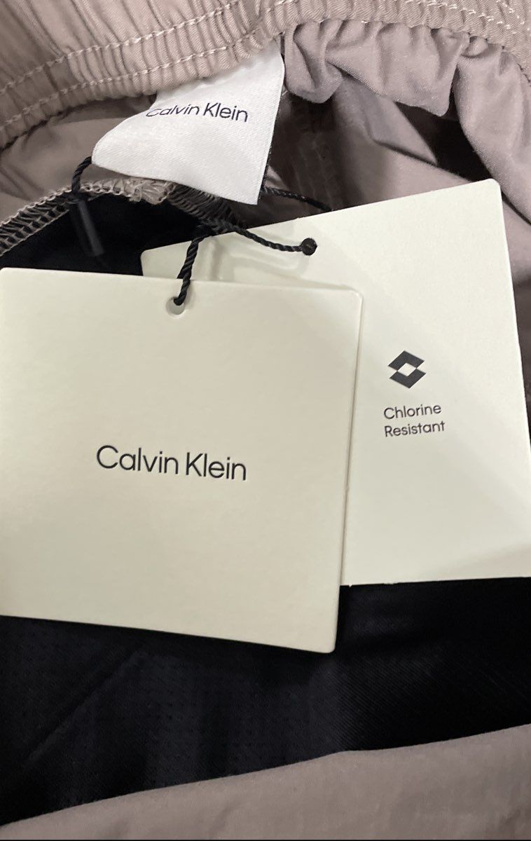 Calvin Klein Men's Khaki Chlorine Resistant Swim Shorts Embroidered Logo 2XL NWT