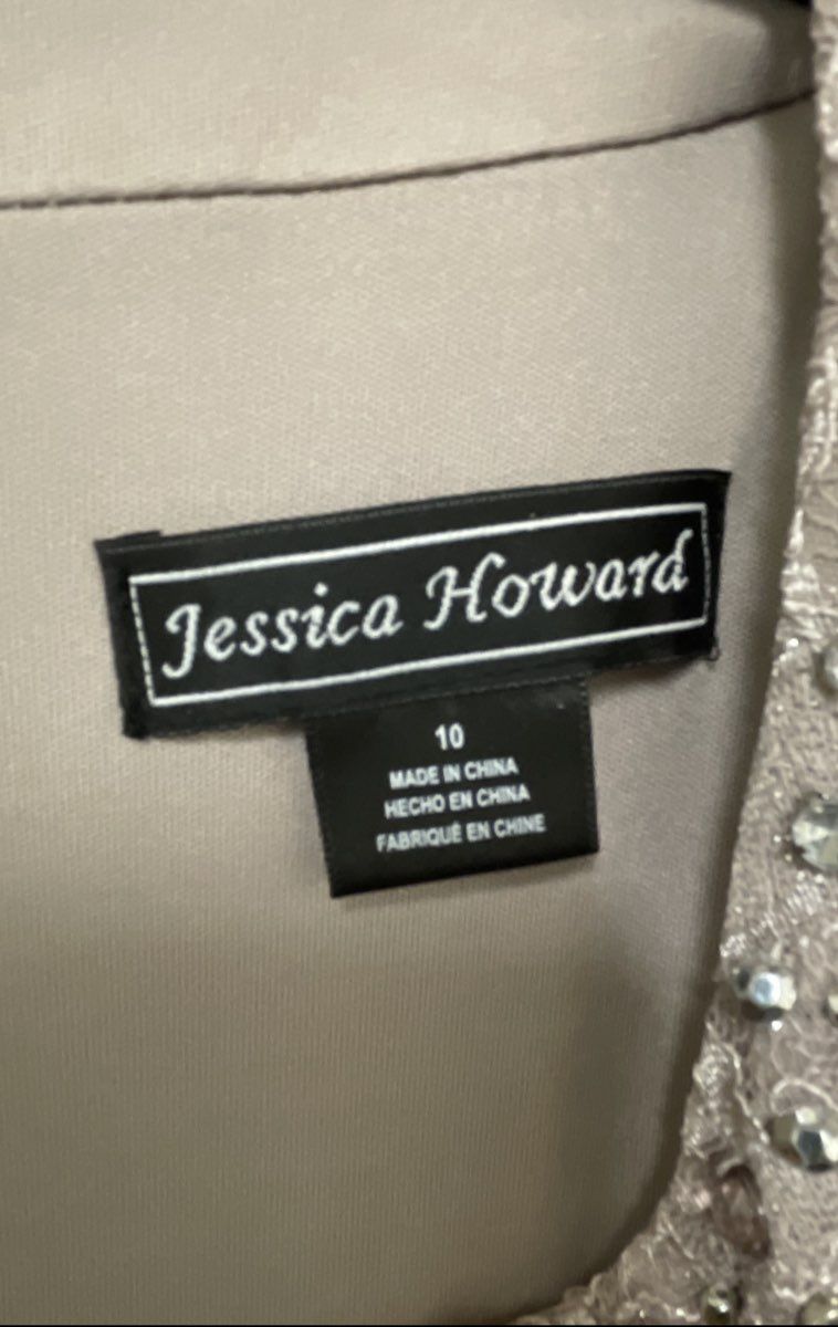 Jessica Howard Womens Cocktail Dress Champagne Sequin Lace Tiered Sheath Sz 10