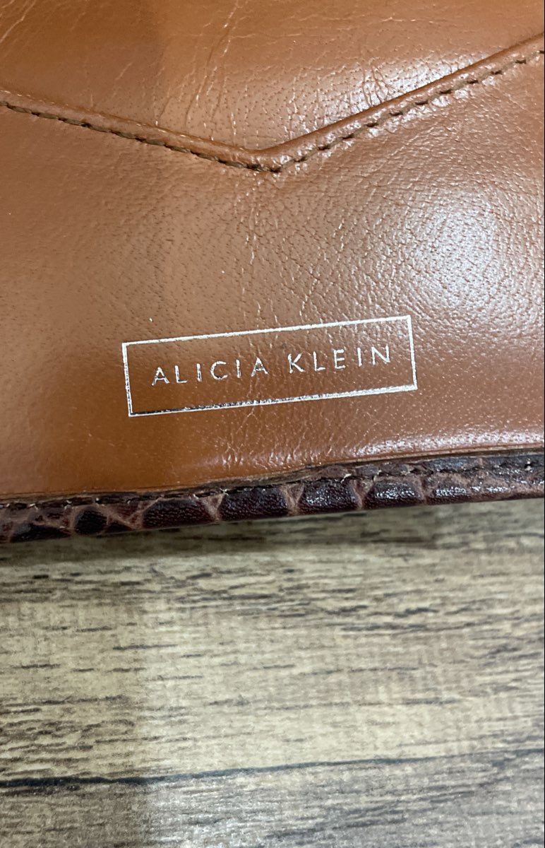 Alicia Klein Brown Croc Embossed Leather Long Wallet Organizer Clutch
